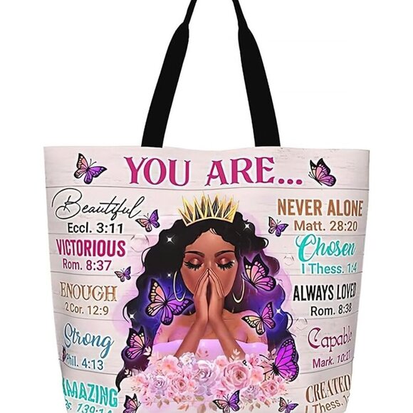Handbags - African American Queen Handbag Black Polyester Tote Large Capacity Stylish